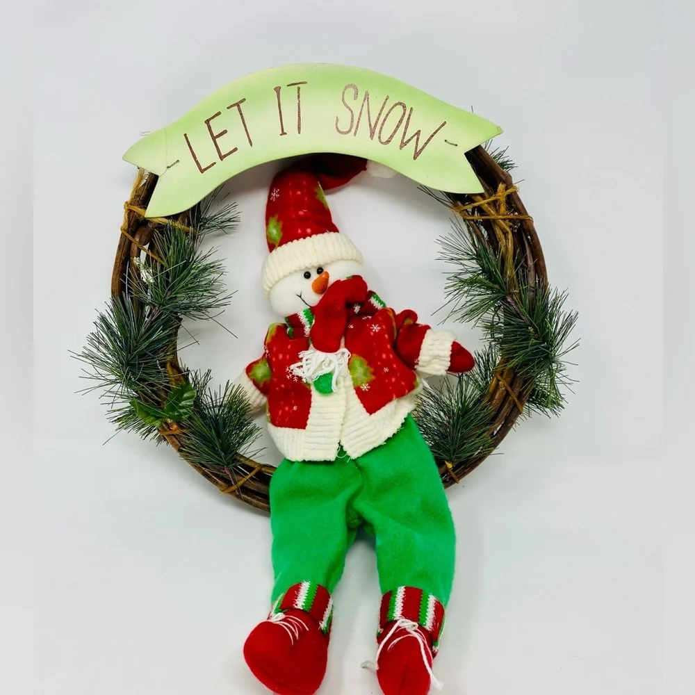 Festive Snowman Wreath with Let It Snow Sign